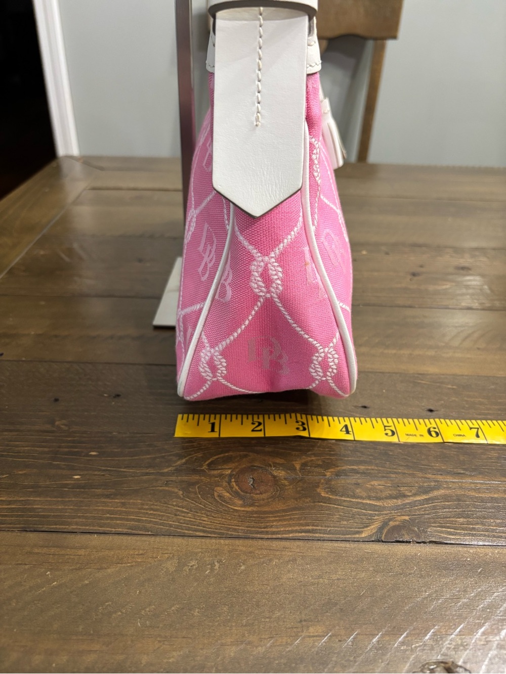 Dooney & Bourke Pink Jacquard Shoulder Bag with Cream Trim - Picture 12 of 14